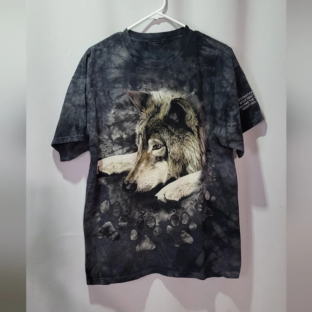 The Mountain Men's Vintage Gray Tie Dye Wolf Graphic Short Sleeve Tee Size Large - Picture 3 of 8